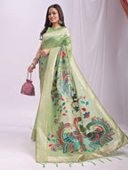 Anaita Green Linen Cotton Woven Saree With Blouse | Grocsy