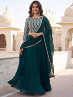 Tulsi Art Incredible Green Embroidered Georgette Wedding Wear Lehenga Choli | Grocsy