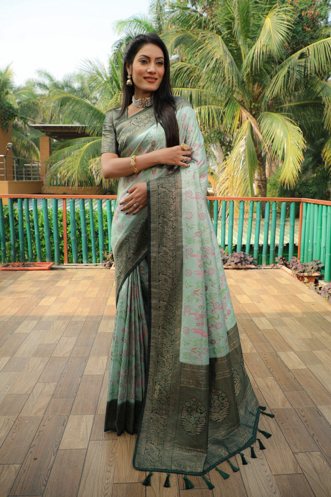 Anaita Green Woven Design Pure Kanjivaram Soft Satin Silk Saree With Blouse | Grocsy