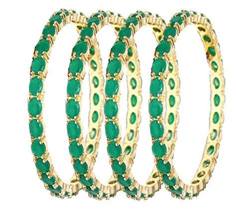 Gold-Polished Alloy Designer Green Combo Of Ad Bangles - The Pari