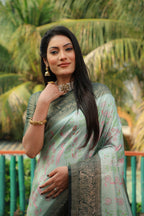 Anaita Green Woven Design Pure Kanjivaram Soft Satin Silk Saree With Blouse | Grocsy