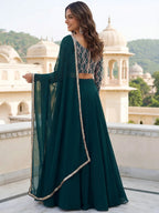 Tulsi Art Incredible Green Embroidered Georgette Wedding Wear Lehenga Choli | Grocsy