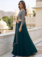 Tulsi Art Incredible Green Embroidered Georgette Wedding Wear Lehenga Choli | Grocsy