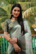 Anaita Green Woven Design Pure Kanjivaram Soft Satin Silk Saree With Blouse | Grocsy
