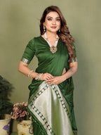 Anaita Green Zari Weaving Work Satin Silk Saree With Blouse | Grocsy