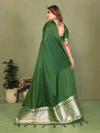 Anaita Green Zari Weaving Work Satin Silk Saree With Blouse | Grocsy