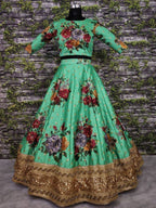 Tulsi Art Green Floral Digital Printed Art Silk Bridal Lehenga Choli | Grocsy