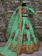 Tulsi Art Green Floral Digital Printed Art Silk Bridal Lehenga Choli | Grocsy