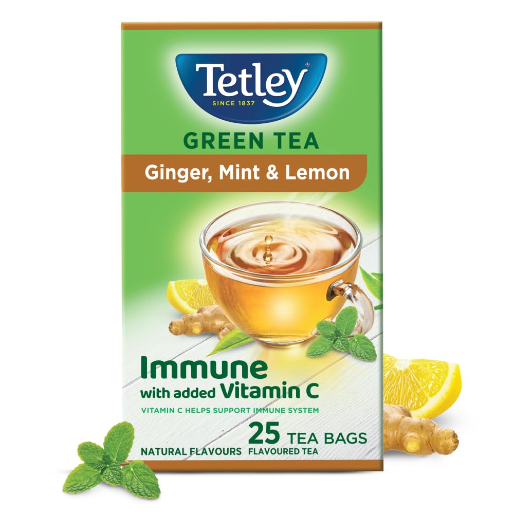 Tetley Green Tea Ginger, Mint and Lemon Tea Bags | Grocsy