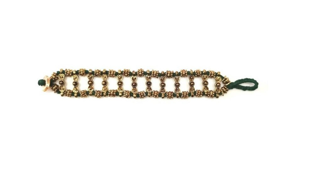 Bling Accessories Antique Brass Hand Weaved Metal Beads Bracelet | Grocsy