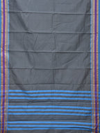 Grey and Blue Bamboo Cotton Plain Saree with Small Temple Border Design No Blouse - Global Threads | Grocsy