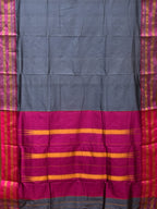 Grey and Pink Narayanpet Silk Handloom Plain Saree with Border Design No Blouse - Global Threads | Grocsy