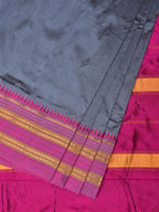 Grey and Pink Narayanpet Silk Handloom Plain Saree with Border Design No Blouse - Global Threads | Grocsy