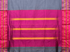 Grey and Pink Narayanpet Silk Handloom Plain Saree with Border Design No Blouse - Global Threads | Grocsy