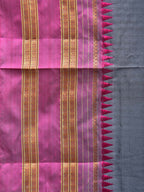 Grey and Pink Narayanpet Silk Handloom Plain Saree with Border Design No Blouse - Global Threads | Grocsy