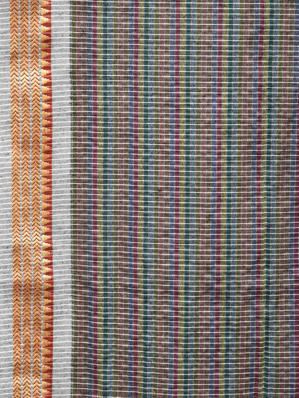 Grey Bamboo Cotton Saree with Checks Design No Blouse - Global Threads | Grocsy