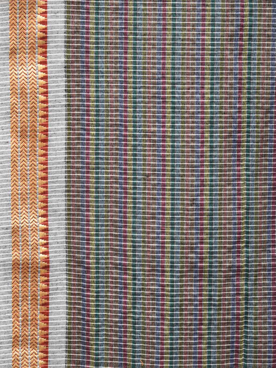 Grey Bamboo Cotton Saree with Checks Design No Blouse - Global Threads | Grocsy