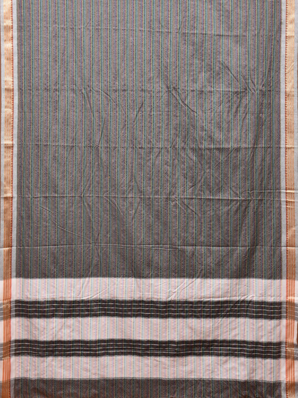 Grey Bamboo Cotton Saree with Checks Design No Blouse - Global Threads | Grocsy