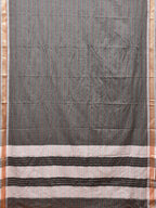 Grey Bamboo Cotton Saree with Checks Design No Blouse - Global Threads | Grocsy