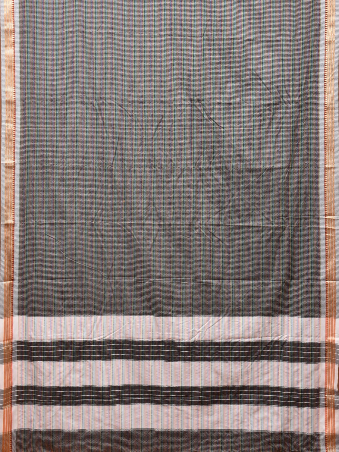 Grey Bamboo Cotton Saree with Checks Design No Blouse - Global Threads | Grocsy