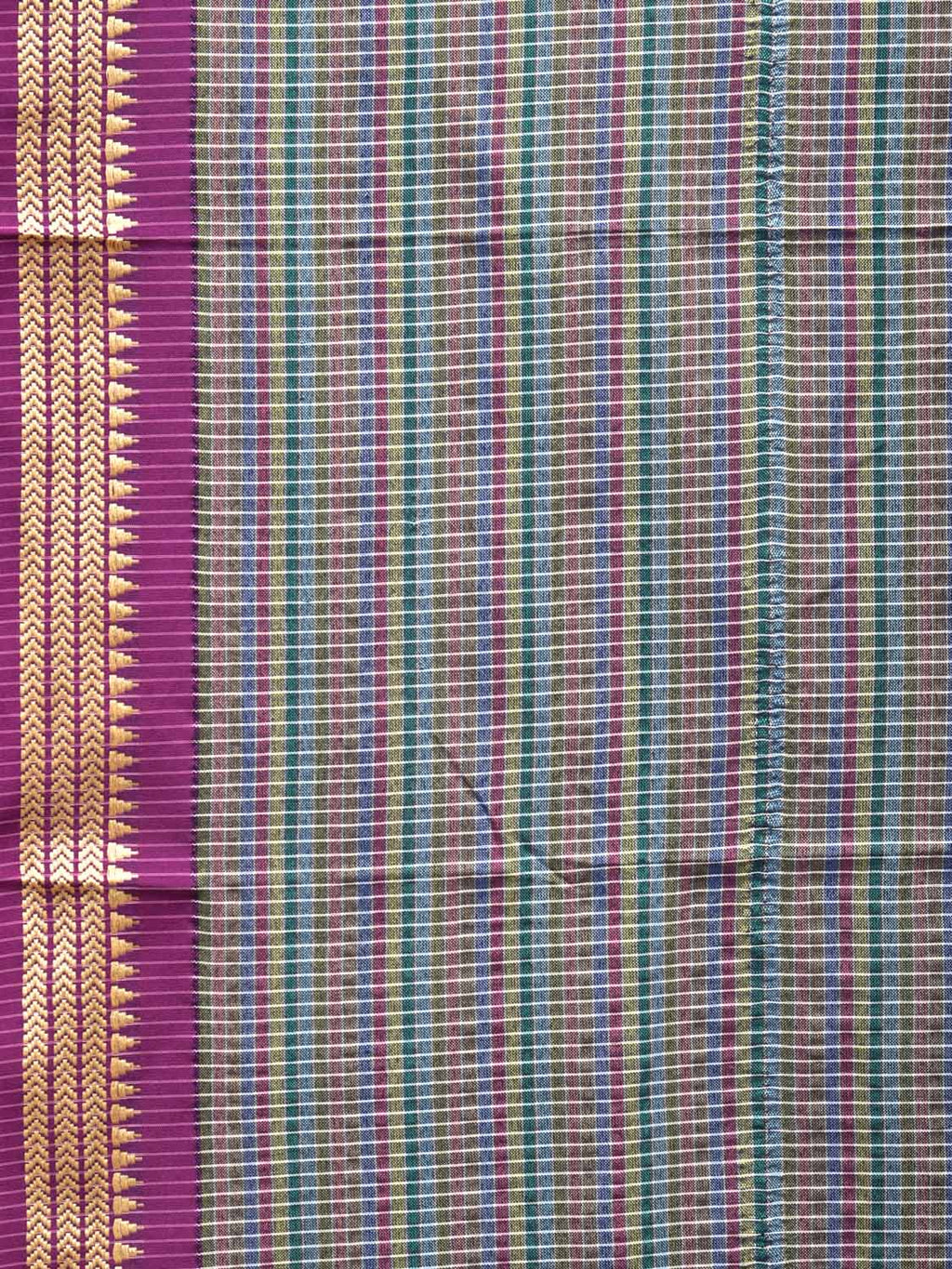 Grey Bamboo Cotton Saree with Checks Design No Blouse - Global Threads | Grocsy