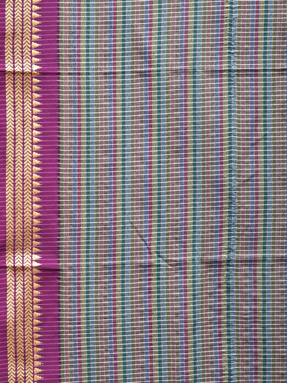 Grey Bamboo Cotton Saree with Checks Design No Blouse - Global Threads | Grocsy
