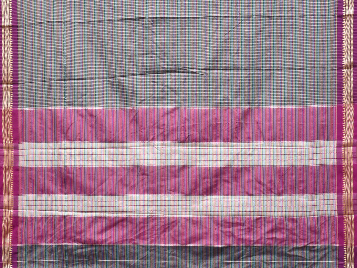 Grey Bamboo Cotton Saree with Checks Design No Blouse - Global Threads | Grocsy