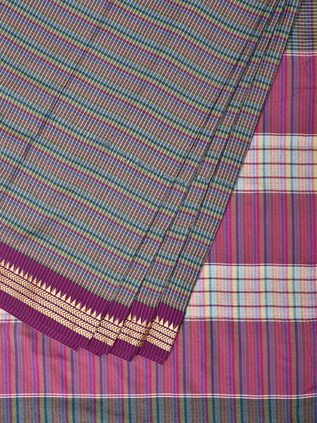 Grey Bamboo Cotton Saree with Checks Design No Blouse - Global Threads | Grocsy