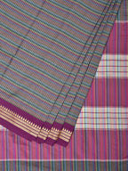 Grey Bamboo Cotton Saree with Checks Design No Blouse - Global Threads | Grocsy