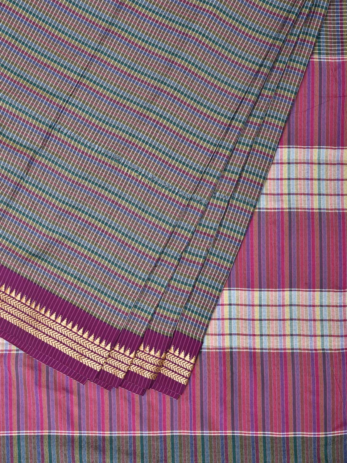 Grey Bamboo Cotton Saree with Checks Design No Blouse - Global Threads | Grocsy