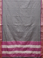 Grey Bamboo Cotton Saree with Checks Design No Blouse - Global Threads | Grocsy