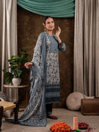 Yufta Grey Cotton Schiffli Kurta Dupatta Set With Lace Detailing | Grocsy