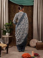Yufta Grey Cotton Schiffli Kurta Dupatta Set With Lace Detailing | Grocsy