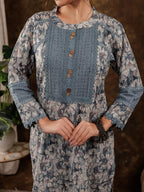 Yufta Grey Cotton Schiffli Kurta Dupatta Set With Lace Detailing | Grocsy