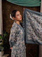 Yufta Grey Cotton Schiffli Kurta Dupatta Set With Lace Detailing | Grocsy