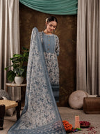 Yufta Grey Cotton Schiffli Kurta Dupatta Set With Lace Detailing | Grocsy