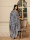 Yufta Grey Cotton Sequins_Work Kurta Dupatta Set | Grocsy
