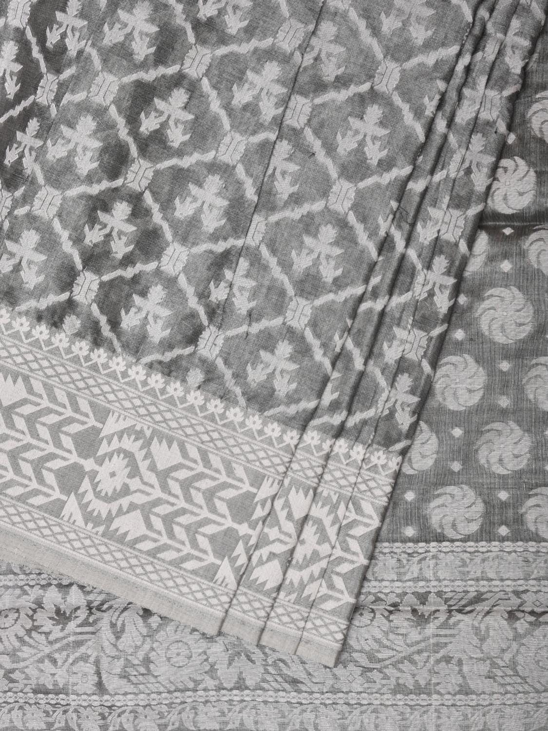 Grey Cut Work Tussar Cotton Saree with All Over Jamdani Style Design - Global Threads | Grocsy