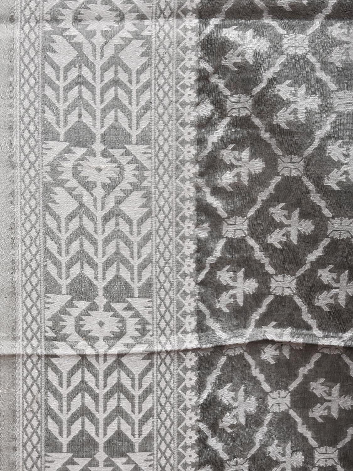 Grey Cut Work Tussar Cotton Saree with All Over Jamdani Style Design - Global Threads | Grocsy