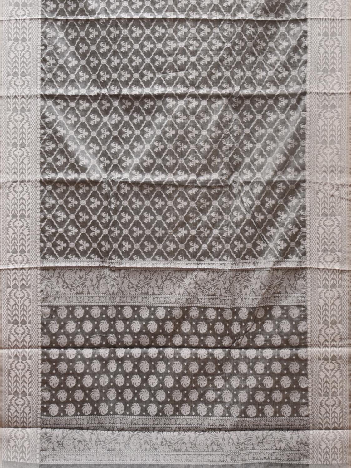 Grey Cut Work Tussar Cotton Saree with All Over Jamdani Style Design - Global Threads | Grocsy