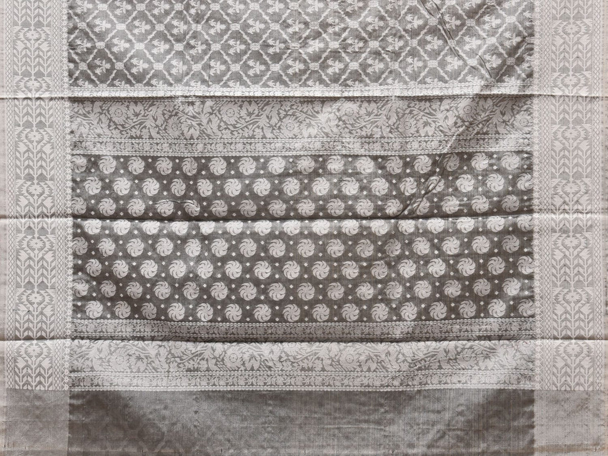 Grey Cut Work Tussar Cotton Saree with All Over Jamdani Style Design - Global Threads | Grocsy