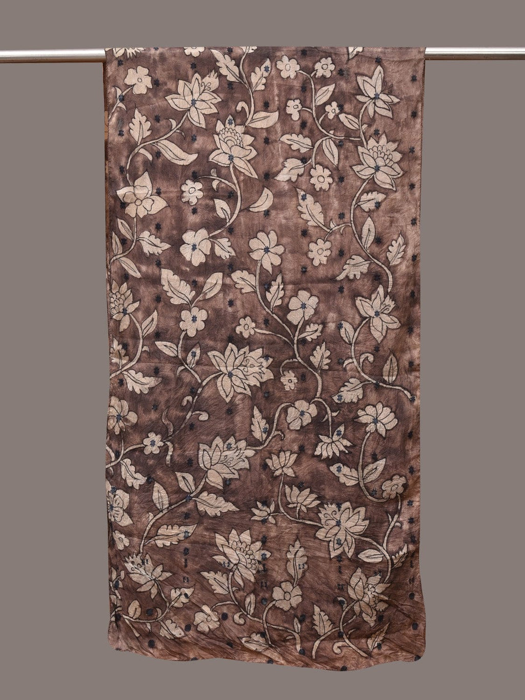 Grey Kalamkari Hand Painted Cotton Silk Stole with Floral Design - Global Threads | Grocsy