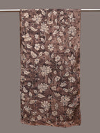 Grey Kalamkari Hand Painted Cotton Silk Stole with Floral Design - Global Threads | Grocsy