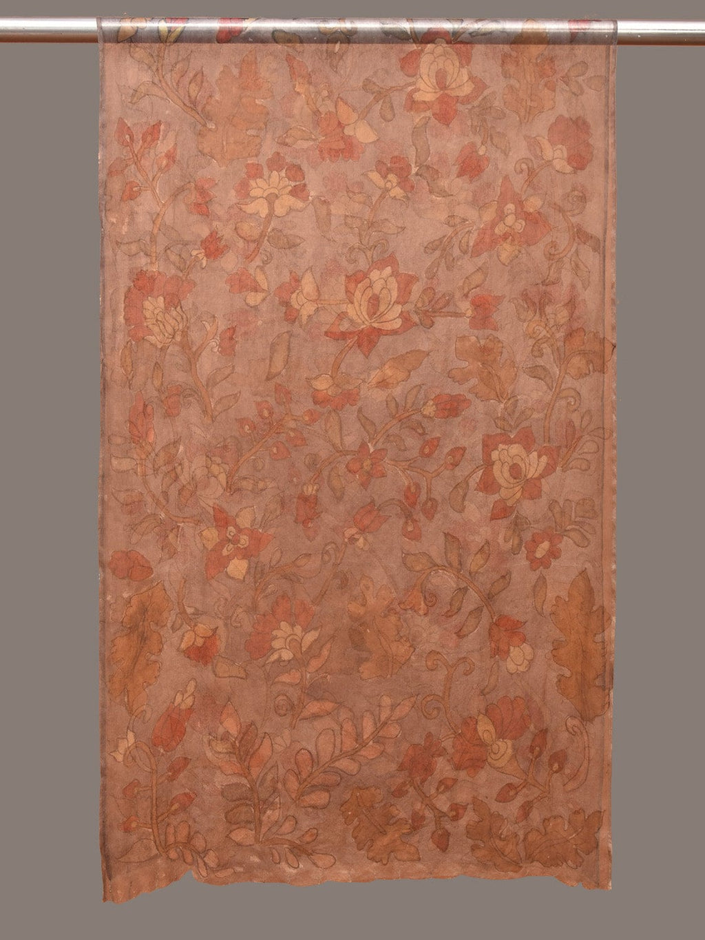 Grey Kalamkari Hand Painted Organza Stole with Floral Design - Global Threads | Grocsy