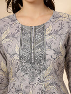 Yufta Grey Pure Cotton Anarkali Dupatta Pant Set | Grocsy