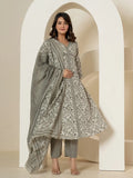 Yufta Grey Sequins_Work Pure Cotton Anarkali Kurta And Dupatta Set | Grocsy