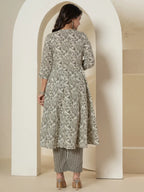 Yufta Grey Sequins_Work Pure Cotton Anarkali Kurta And Dupatta Set | Grocsy