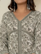 Yufta Grey Sequins_Work Pure Cotton Anarkali Kurta And Dupatta Set | Grocsy