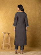 Yufta Grey Silk Kurta Dupatta Pant Set | Grocsy