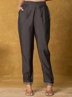 Yufta Grey Silk Kurta Dupatta Pant Set | Grocsy